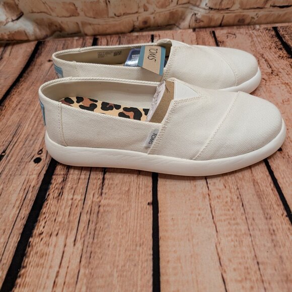 Tom's Alpargata Mallow Casual White Canvas Slip-On Shoes with Leopard Insole 6 - Picture 8 of 12